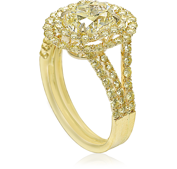 Halo Engagement Ring, Yellow Diamonds, 3.16ct. Total