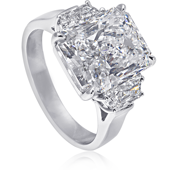 Three Stone Engagement Ring, White Diamonds, 6.12ct. Total