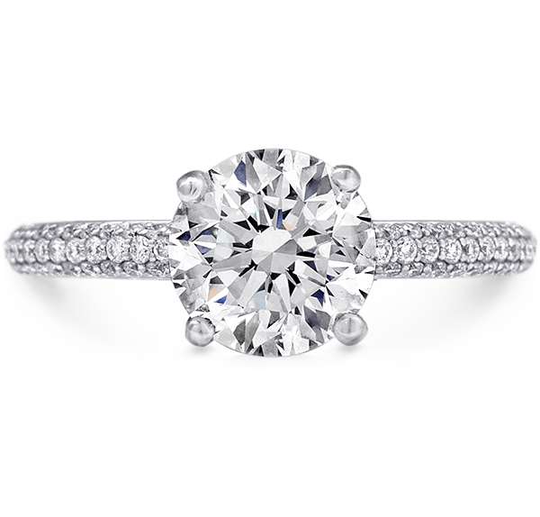 Solitaire Pave Engagement Ring, White Diamonds, 2.52ct. Total