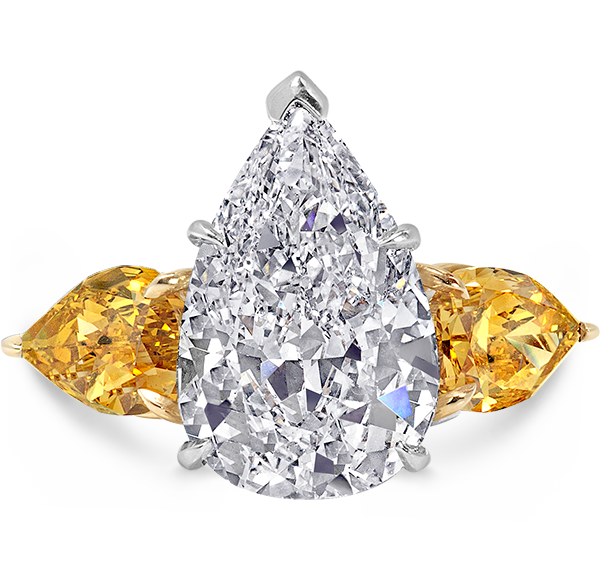 Three Stone Engagement Ring, White And Orange Diamonds, 7.57ct. Total