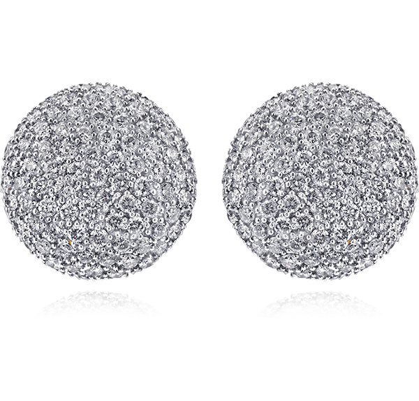 Button Earrings, Diamonds, 3.32ct. Total
