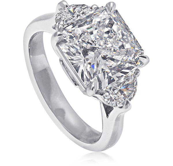 Three Stone Engagement Ring, White Diamonds, 4.85ct. Total