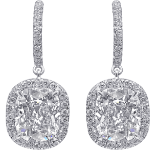 Drop Earrings, White Diamonds, 4.04ct. Total