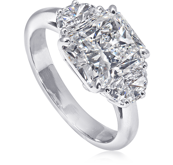 Three Stone Engagement Ring, White Diamonds, 3.71ct. Total