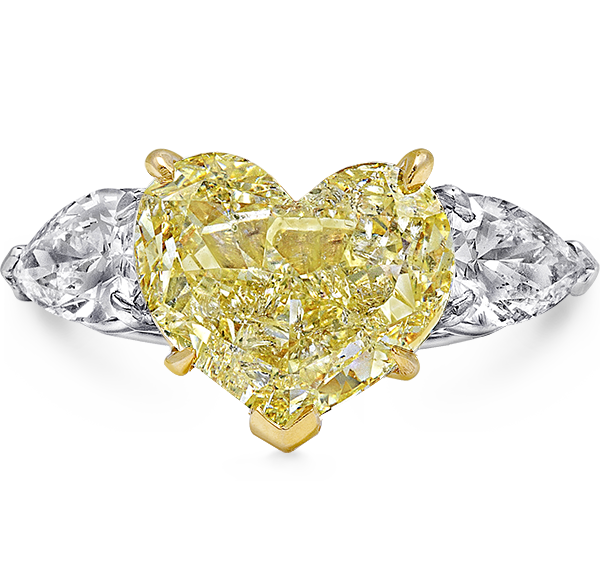 Three Stone Engagement Ring, Yellow And White Diamonds, 6.34ct. Total