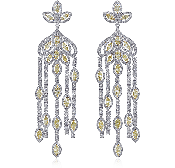 Chandelier Earrings, Yellow Diamonds, 23.68ct. Total