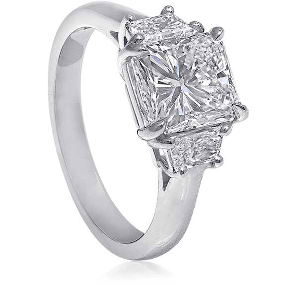 Three Stone Engagement Ring, Diamonds, 2.57ct. Total