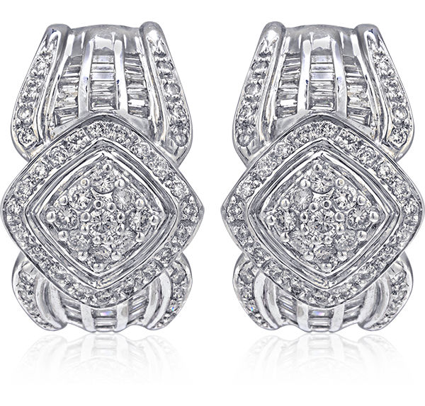 Button Earrings, White Diamonds, 32.00ct. Total