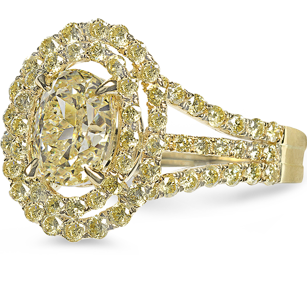 Halo Engagement Ring, Yellow Diamonds, 3.16ct. Total