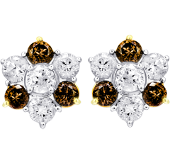 Button Earrings, Cognac Diamonds, 4.23ct. Total