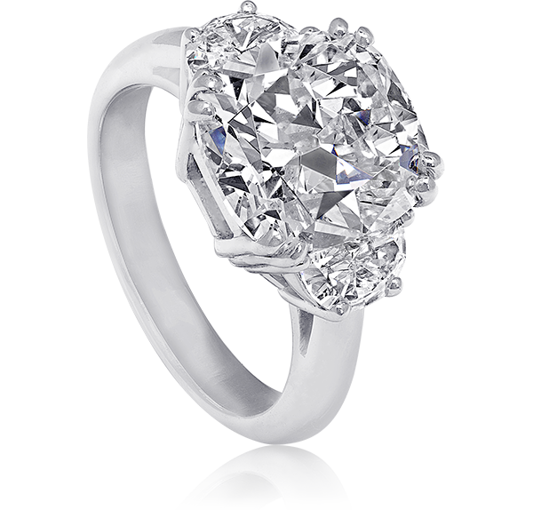 Three Stone Engagement Ring, White Diamonds, 4.98ct. Total