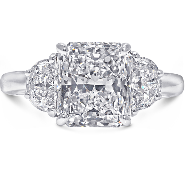 Three Stone Engagement Ring, White Diamonds, 3.71ct. Total