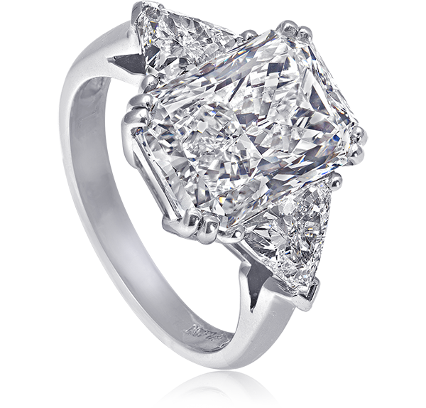 Three Stone Engagement Ring, White Diamonds, 6.36ct. Total