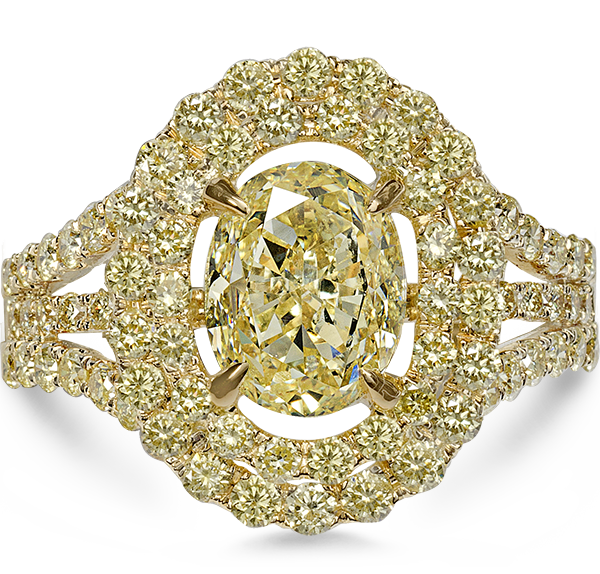 Halo Engagement Ring, Yellow Diamonds, 3.16ct. Total